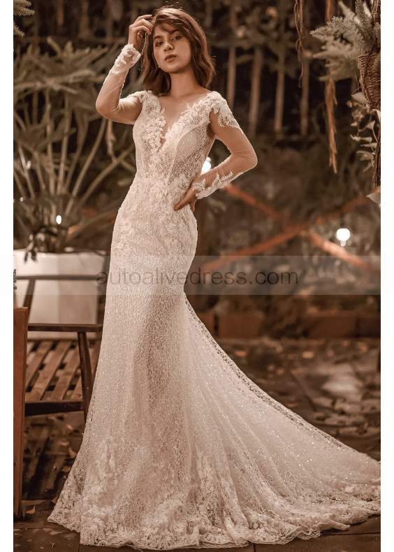 Beaded Ivory Lace Shimmering Tulle Wedding Dress